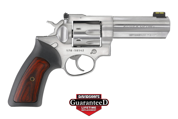 RUGER GP100 357MAG 4.20" ADJ. SS RUBBER W/HARDWOOD 7-SHOT - for sale