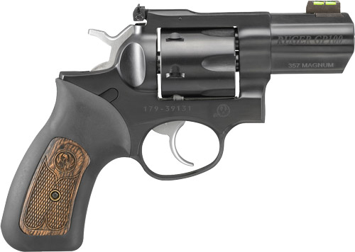 RUGER GP100 357MAG 3" ADJ. BLUE RUBBER W/WOOD INSERT - for sale