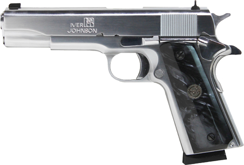 IVER JOHNSON 1911A1 45ACP 5" FS 8RD CHROME BLK PEARL GRIPS - for sale