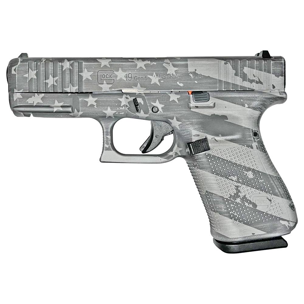 Glock 19 Gen 5 Custom Distressed Flag - Gray